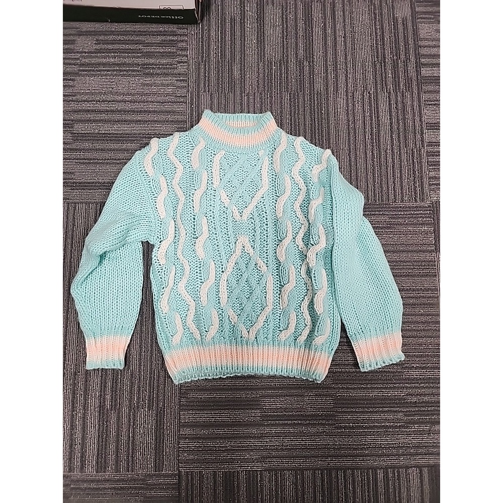 Vintage Rouge By Helium Cable Knit Sweater Turquoise And Pink‎ Sz S